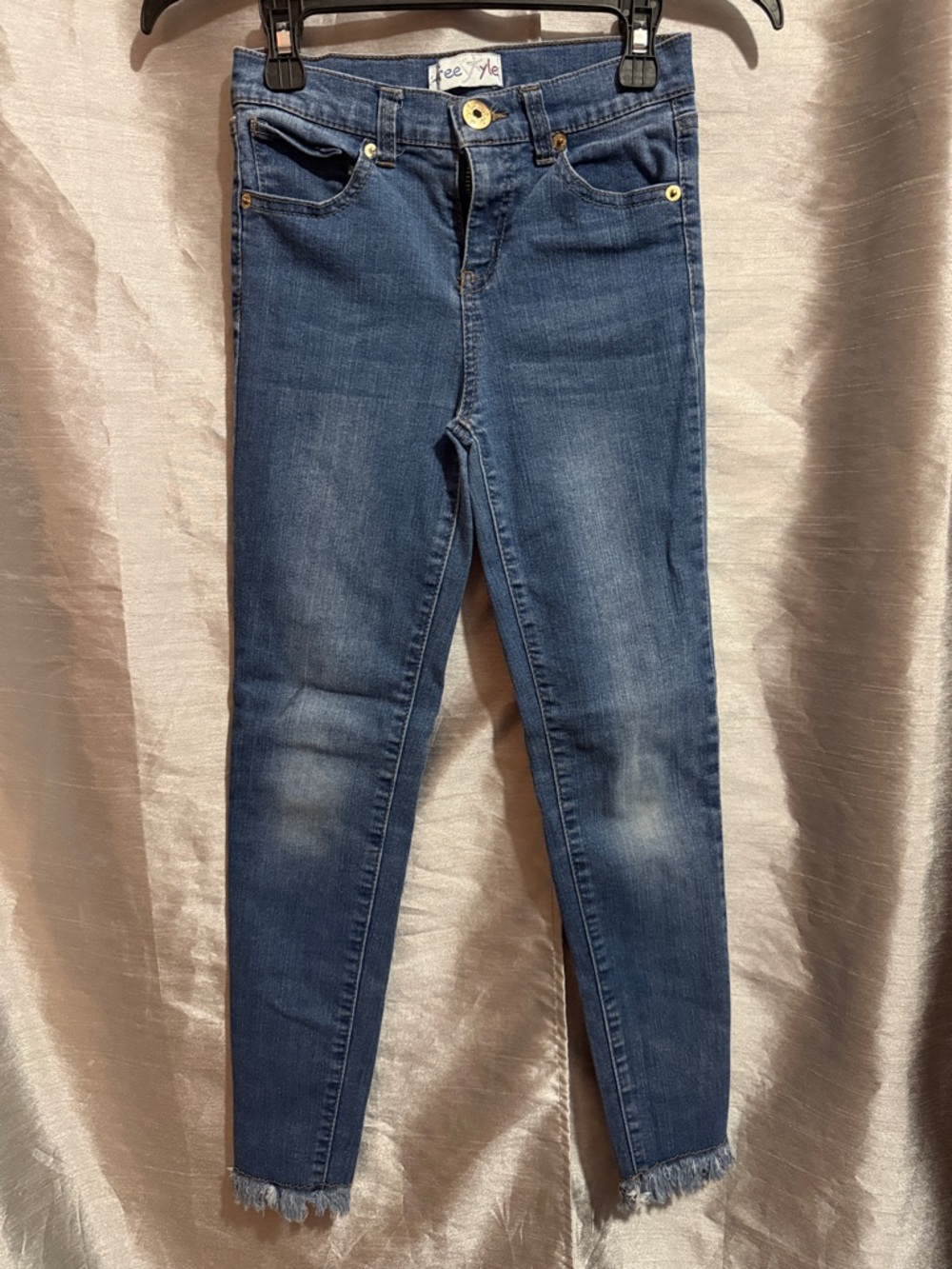 Freestyle Blue Skinny Kids Jeans with Frayed Hem